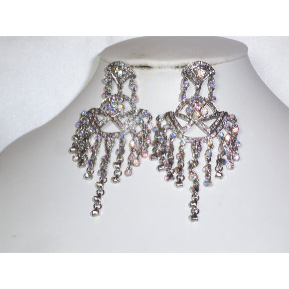 Rhinestone AB chandelier earrings, bridal statement prom earrings earrings - Picture 1 of 5